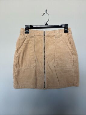 Hollister Corduroy Zip-Front Mini Skirt in Tan